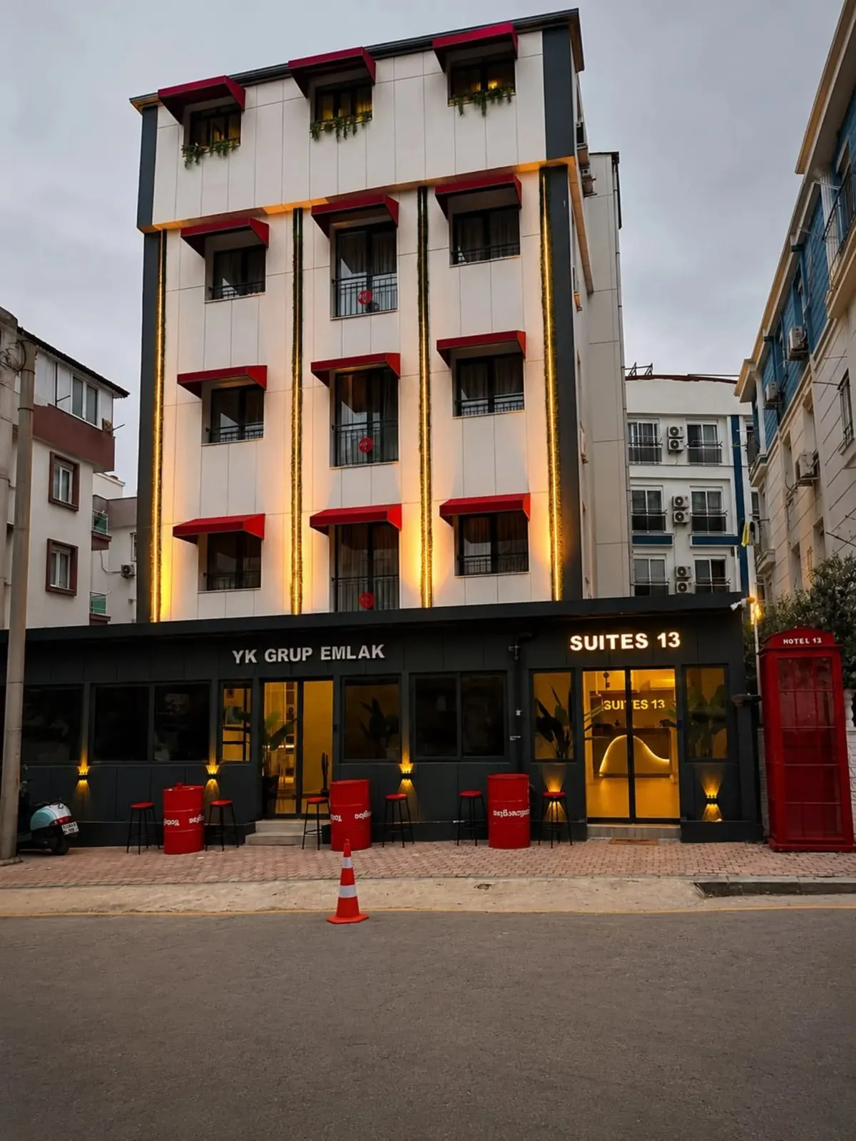 The front of Hotel 13 by day